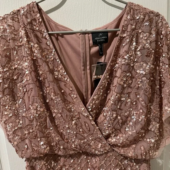Adrianna Papell Candied Ginger Beaded Mesh Blouson Dress NWT - Picture 9 of 16
